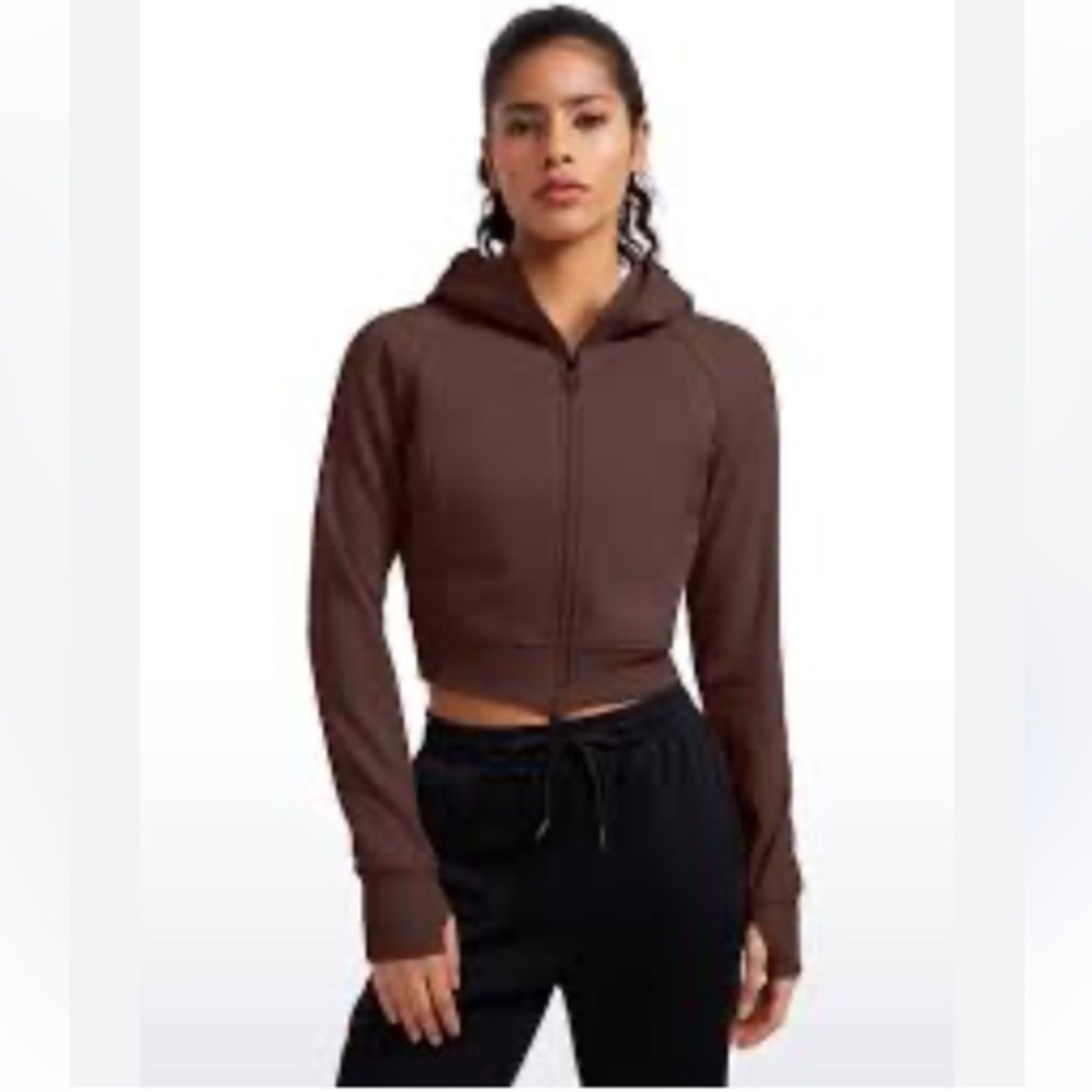 CRZ YOGA Chocolate Brown Cropped Hoodie